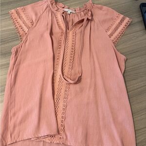 Women's Pink Lace Trim Blouse